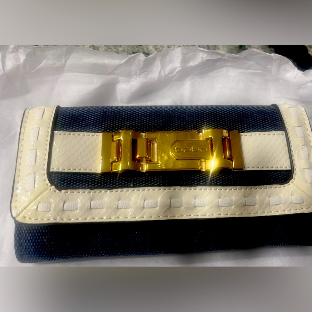 Bebe full size wallet. Brand new, denim material.